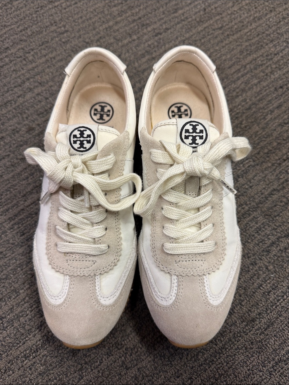 Tory Burch Ivory and Cream Suede Lace-Up Sneakers